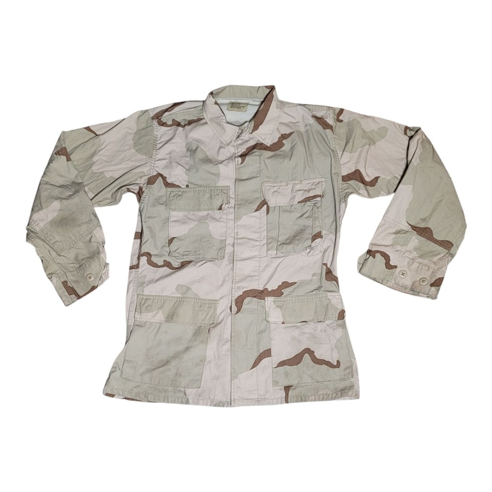 Desert Camo Coat Mens Small Reg Brown Tan Camouflage Jacket Outdoor Combat Shirt